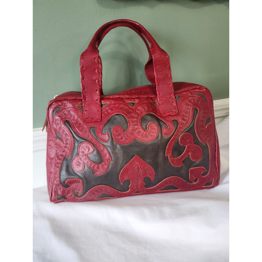 LABRADO LEATHER Satchel Red and Dark Brown - Picture 3 of 13
